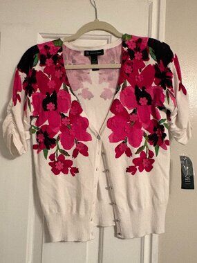 NWT - INC International Concept Embellished Pink White Cardigan Sweater